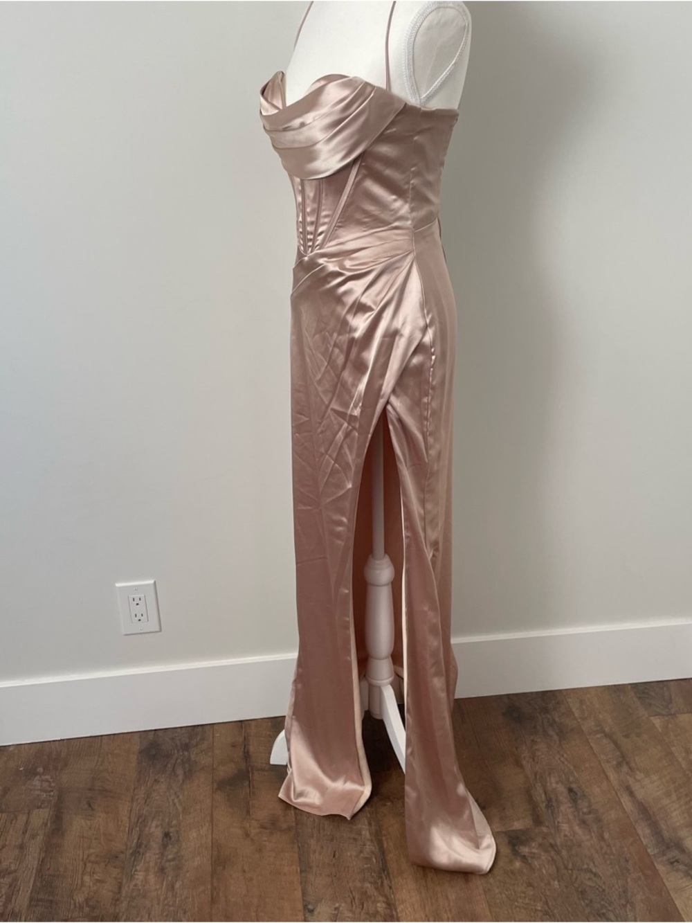 Ladavine by Cinderella Davine 7483 Satin Corset Gown Dress Prom Champagne Size 6 - Picture 8 of 13